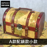 INPHIC-攝影復古木箱家居地圖密室擺設仿古道具裝飾-A款配鎖款小款